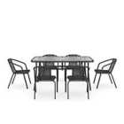 Living and Home 7Pc Garden Dining Furniture 150cm Table w/ 6 Stacking Chairs - Black