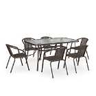 Living and Home 7Pc Garden Dining Furniture 150cm Table w/ 6 Stacking Chairs - Brown