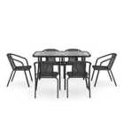 Living and Home 7Pc Garden Dining Furniture 120cm Table w/ 6 Stacking Chairs - Black