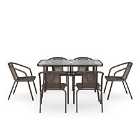 Living and Home 7pc 120cm Table, 6 Stacking Chairs - Brown