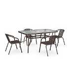 Living and Home 5Pc Garden Furniture Set 150cm Glass Table w/ 4 Stacking Chairs - Brown