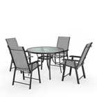 Living and Home 5Pc Outdoor Furniture Dining Set Glass Table 4 Folding Chairs - Black