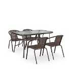 Living and Home 5Pc Garden Furniture Set 120cm Glass Table w/ 4 Stacking Chairs - Brown