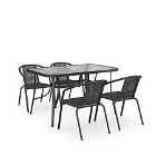 Living and Home 5Pc Garden Furniture Set 120cm Glass Table w/ 4 Stacking Chairs - Black