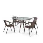Living and Home 5Pc Outdoor Furniture Dining Set Glass Table 4 Stacking Chairs - Brown