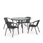 Living and Home 5Pc Outdoor Furniture Dining Set Glass Table 4 Stacking Chairs - Black