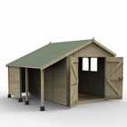 Forest Garden Timberdale T&G Pressure Treated 10x8 Reverese Apex Shed - Double Door - With Log Store - With Base