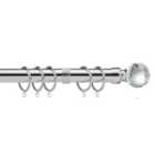 28mm Crystal Metal Curtain Pole Set 70-120cm Chrome Finish with Rings, Finials, Brackets & Fittings