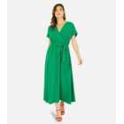 Mela Green Kimono Sleeve Tie Waist Midi Wrap Dress