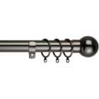 28mm Ball End Metal Curtain Pole Set 70-120cm Black Nickel Finish with Rings, Finials, Brackets & Fittings