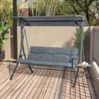 Outsunny 3 Seat Garden Swing Chair Steel withAdjustable Canopy and Coffee Tables
