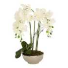 Premier Housewares White Orchid Faux Plant in Silver/Natural Ceramic Pot