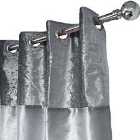 Sienna Crushed Velvet Band Curtains Pair Eyelet Faux Silk Fully Lined Ring Top Manhattan Silver Grey 90" Wide X 90" Drop
