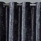 Sienna Pair Crushed Velvet Curtains Fully Lined Eyelet Charcoal Dark Grey 90" Wide X 90" Drop