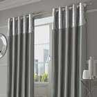 Sienna Crushed Velvet Band Curtains Pair Eyelet Faux Silk Fully Lined Ring Top Manhattan Silver Grey 66" Wide X 90" Drop