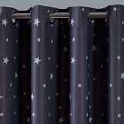 Dreamscene Star Printed Eyelet Blackout Pair Curtains Charcoal - 66" X 90"