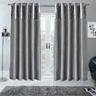 Sienna Crushed Velvet Band Curtains Pair Eyelet Faux Silk Fully Lined Ring Top Manhattan Silver Grey 46" Wide X 90" Drop