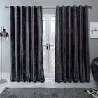 Sienna Pair Crushed Velvet Curtains Fully Lined Eyelet Charcoal Dark Grey 66" Wide X 54" Drop