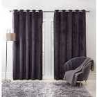 Sienna Capri Supersoft Velvet Eyelet Lined Curtains - Charcoal 46" X 72"