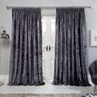 Sienna Crushed Velvet Pair Of Pencil Pleat Curtains Charcoal - 66" X 54"