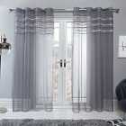 Sienna Pair Of Diamante Voile Net Curtain Eyelet Top Charcoal - 55" X 87"