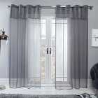 Sienna Pair Lurex Sparkle Glitter Voile Net Curtain Eyelet Top Silver Grey Panel Charcoal Grey