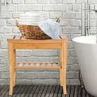 HOMCOM 45cm Two Slatted Bamboo Shower Bench Storage Seat With 4 Legs