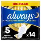 Always Ultra Sanitary Towels Secure Night Ex With Wings (Size 5) 14 per pack