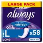 Always Dailies Panty Liners Long Unscented 58 per pack