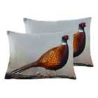 Evans Lichfield Pheasant Velvet Twin Pack Polyester Filled Cushions Multi