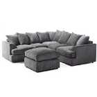 Lana Modern T Arm Jumbo Cord Universal Corner Sofa And Footstool Set Grey