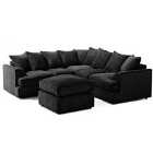 Lana Modern T Arm Jumbo Cord Universal Corner Sofa And Footstool Set Black