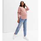 Maternity Mid Pink Ribbed Knit High Neck Jumper