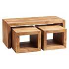 IH Design Dakota Light Mango Wood John Long Cubed Coffee Table Set