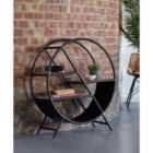 IH Design Upcycled Industrial Mintis Iron Wooden Round Bookcase