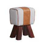 IH Design Solid Wooden Legs Stool With Canvas And Leather Seat