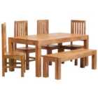 IH Design Dakota Light Mango Wood 6 Ft Dining Set With Bench & 4 Slatted Chairs
