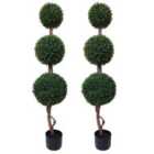 Greenbrokers Artificial Triple Ball Boxwood Topiary Trees 120Cm/4Ft(set Of 2)