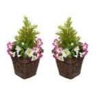Greenbrokers Artificial Pink & White Petunia Rattan Patio Planters 60Cm/24In
