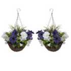 Greenbrokers 2x Faux Purple/White Petunia Hanging Baskets