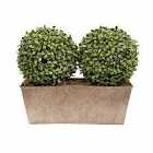 Greenbrokers Artificial Topiary Double Ball Aglaia Boxwood In Rustic Slanted Tin Window Box 35Cm/14In