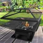 Square Fire Pit Bbq Grill Heater Outdoor Garden Firepit Brazier Heavy Duty Patio Outside Burning Barbeque Barbecue Camping