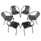 Livingandhome 6 Pcs Black Vintage Comfy Rattan Style Stacking Outdoor Garden Metal Chair Set
