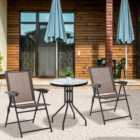 Outsunny Patio Bistro Set Folding Chairs Garden Coffee Table for Balcony Brown