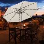 Outsunny Garden Parasol Outdoor Tilt Sun Umbrella LED Light Hand Crank Off-white