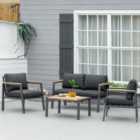 Outsunny 4 Piece Outdoor Conversation Furniture Set with Coffee Table & Cushions