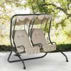 Outsunny 2 Seater Garden Metal Swing Seat Patio Swinging Chair Hammock Canopy Beige