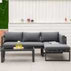 Outsunny 3 PCs L-shape Garden Corner Sofa Set with Padded Cushions, Aluminium