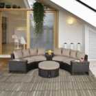 Outsunny 8 PCs Patio Rattan Conversation Furniture Set with Side Table & Cushioned Beige