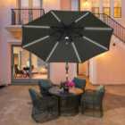 Outsunny 2.7m Garden Parasol Patio Sun Umbrella LED Solar Light Grey